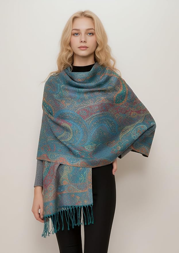 Achillea Big Paisley Pashmina Shawl Wrap for Women – Elegant Scarf for Weddings, Evening Dresses, Festivals & Daily Wear