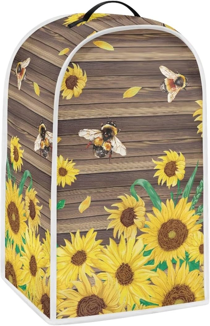 Talayituse Bee Sunflower Wood Print Blender Dust Cover, Fingerprint Protection Cover for Stand Mixer or Coffee Machine, Home Kitchen Appliance Covers for Stain Dust Resistant Supplies