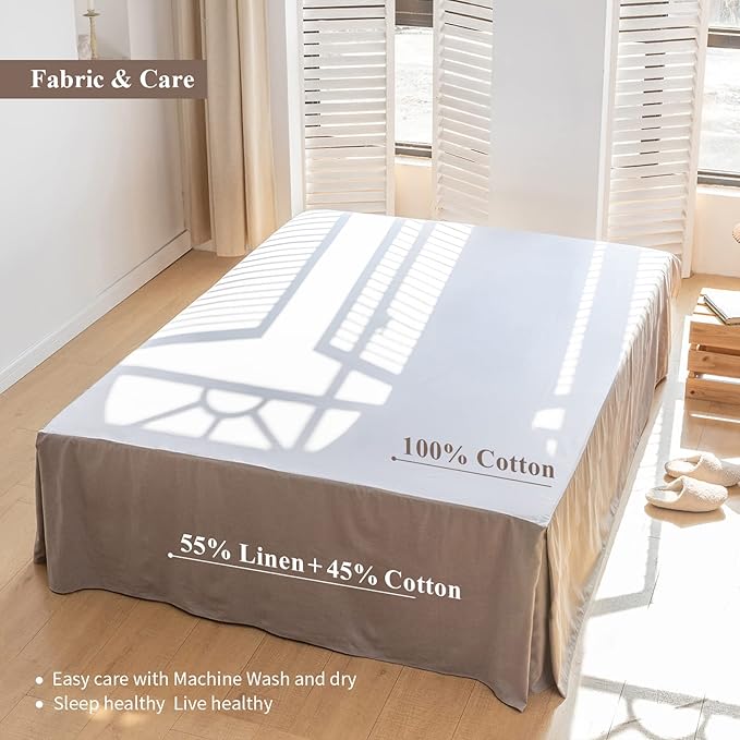 BISELINA French Linen Bed Skirt with Pleated Corner 18-Inch Tailored Drop Natural Flax Cotton Blend Basic Dust Ruffle Soft Cozy Farmhouse Bedding (18" King, Basic Grey)