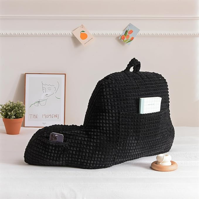 Holawakaka Adults Reading Pillow with Arms, Backrest Reading & Rest Pillows for Sitting Up in Bed, Bed Rest, Lounging, Working on Laptop,Arms Back Support Cushion for Men Women Teens, Black