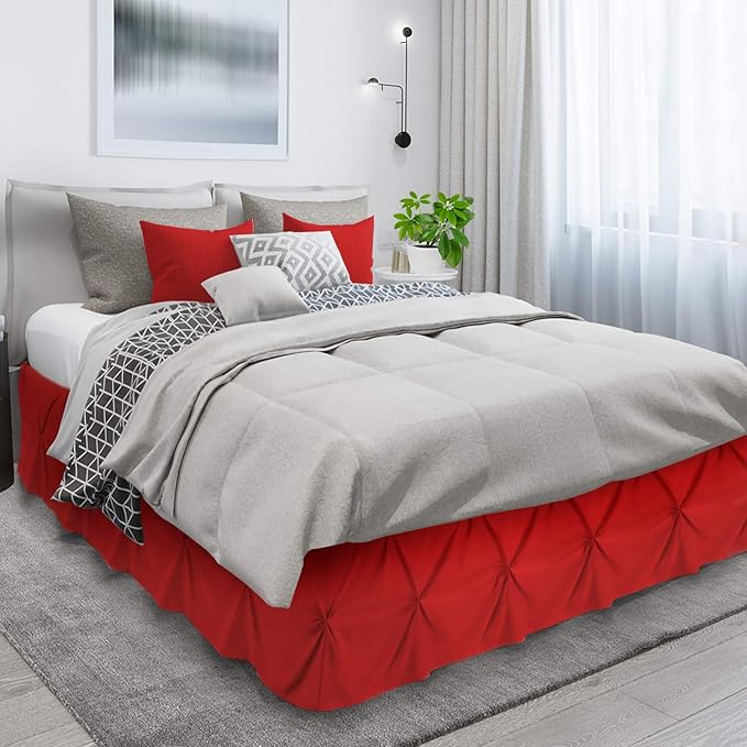 Nestl Red Bed Skirt - Cal King Size, Pinch Pleat, 14" Drop, Hotel Quality, Microfiber