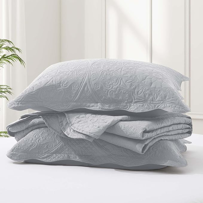 IR Imperial Rooms 8 Pack Quilt King Size Bedding (106" x 96") - Bulk Wholesale for Hotels, Guest Bedroom & Airbnbs - Lightweight Microfiber Reversible Floral Embossed Quilts Bedspreads (Silver)