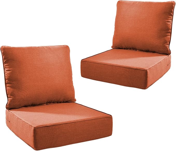 Outdoor Cushion Set for Furniture Patio Furniture, UV Resistant, Water Resistant - 6 Inch Thick Foam Garden Cushions– 22x24 Inch Patio Seat Covers for Chair/Sofa/Couch | Orange | 2-Pack |