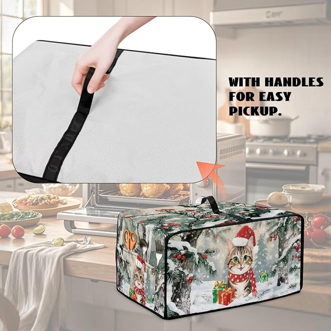 Air Fryer Toaster Oven Dust Cover Dust Protection Countertop Convection Oven Cover Stain-resistant Kitchen Appliance Protector for Christmas Winter, L, Cat Snowy Tree Print