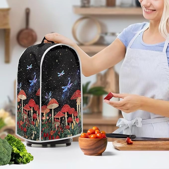 Blender Covers for Kitchen Food Processor Cover with Handle, Dust Covers for Kitchen Appliances Stand Mixer or Coffee Maker Appliance Cover, Mushroom Dragonfly Print