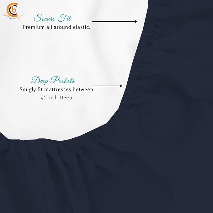 Camping Cot Sheets 30" x 80" - 3 Piece Cot Sheet Set for Bunk Bed - fits upto 9" Deep Mattress, Perfect for Narrow Twin, Camping Cot, RV Bunk, Guest Beds, Trifold Mattress - Navy Blue