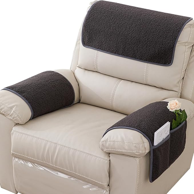 Armrest Cover, Recliner Chair Protector, Furniture Protector Slip, Side Storage Pocket, Stretch Armchair Couch Arm Rest Cover for Recliner, Chair, Sofa (Dark Gray,1 Seater(3pcs))