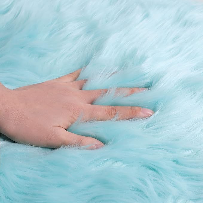 uxcell Heart Shaped Rugs for Bedroom,Small Aesthetic Carpet Girls,Cute Shaggy Floor Mirror Mat,Pastel Furry Throw Rug 2.3ftx3ft, Light Blue