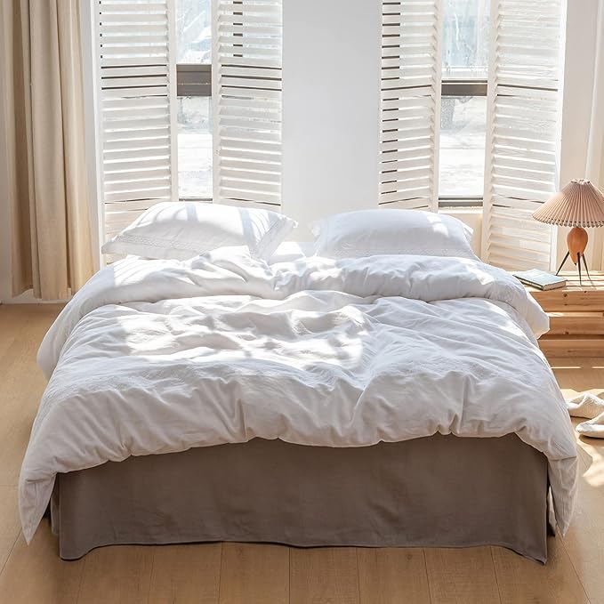 BISELINA French Linen Bed Skirt with Pleated Corner 18-Inch Tailored Drop Natural Flax Cotton Blend Basic Dust Ruffle Soft Cozy Farmhouse Bedding (18" Twin, Basic Grey)