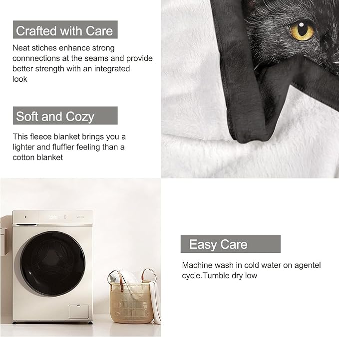 HommomH Black Cat Blanket for Women Girls, Cat Lover Gifts, Soft Fleece Throw Blankets for Sofa Couch Bed, Cozy Home Decor for Bedroom Living Room, 50" x 60"