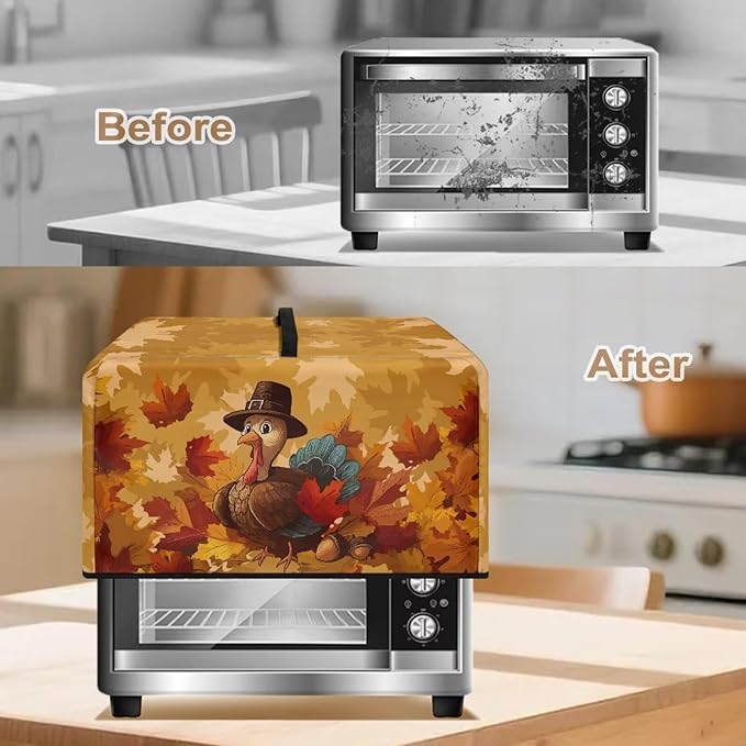 Microwave Oven Dust Cover, Thanksgiving Turkey Waterproof Polyester Dust Cover for Microwave Oven for Most Standard Microwaves Easy to Clean