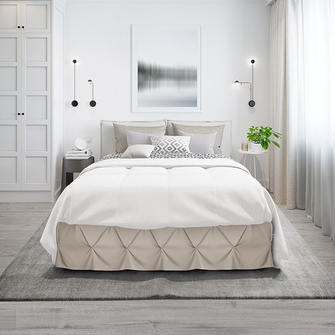 Nestl Linen Bed Skirt Full Size, Pinch Pleat Full Bed Skirt, 14" Inch Drop Full Bedskirt, Hotel Quality Linen Bed Skirts, Premium Microfiber Bedskirt for Full Bed, Linen Full Bed Skirt