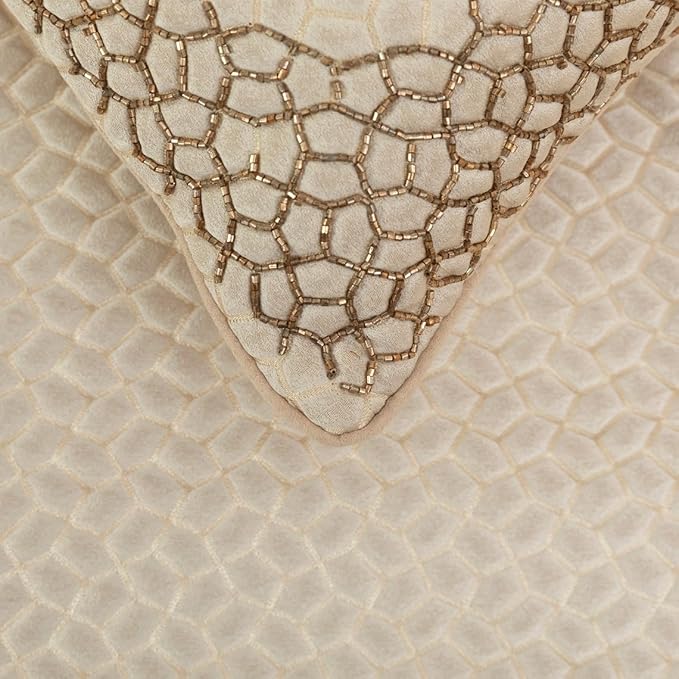 The HomeCentric King/Queen/Twin Ivory & Gold Decorative Full 68"x18" Bed Runner with Pillow Cover, Mosaic & Beaded Bed Scarf on Jacquard Fabric - Tessellation