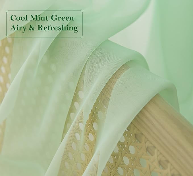 PI Mint Sheer Curtains with Eyelets,Light Voile Textured,Cool Window Backdrop for Farmhouse/Villa 2 Panels (W52 X L95, Mint Green)
