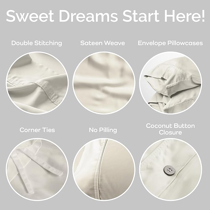 Duvet Cover Set - 100% Viscose Derived from Bamboo Duvet Cover King Size, 3 PC Luxury Cooling Duvet Cover for Hot Sleepers, Silky Buttery Soft Comforter Cover & 2 PC King Pillowcases, Ivory