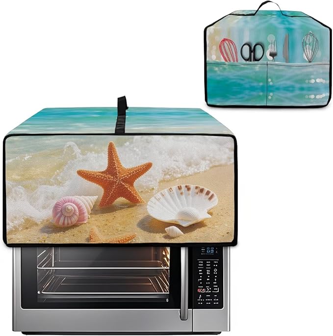 Air Fryer Toaster Oven Dust Cover Countertop Microwave Dust Cover Protector, Compatible with Convection Oven, M, 16.5 x 20.5 x 10 Inches, Beach Starfish Sea Shell