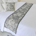 The HomeCentric King/Queen/Twin Gray Designer King 90"x18" Bed Runner Without Pillow Cover, Moroccan, Pearl, Geometric & Embroidered Bed Scarf on Embroidered Fabric - Meryem