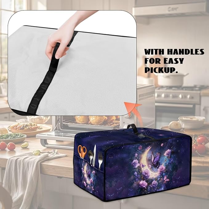 Gorgeous Butterfly Rose Moon Print Microwave Oven Cover Dust-Proof Microwave Oven Grill Cover Protector Kitchen Appliance Protector Dirt and Fingerprint Protection, M