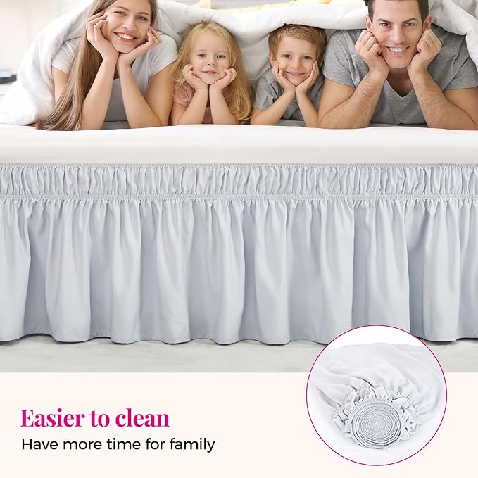 RIMELA Ice Grey Bed Skirt Queen Size 18 Inch Drop, Elastic Bed Skirting for Bed Base and Frame, Bedding Dust Ruffle Easy to Install, Lightweight Wrap Around Adjustable Bedskirt