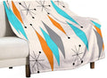 Mid Century Flannel Throw Blankets, Mid Century Modern Geometric Atomic Shapes Orange Retro Style Boho Print Blanket for Bed Couch Sofa Fuzzy Tv Throws 60"x80"