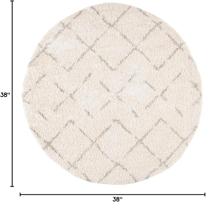 SAFAVIEH Arizona Shag Collection Area Rug - 3'2" Round, Ivory & Beige, Moroccan Boho Design, Non-Shedding & Easy to Clean, Ideal for Living Room, Bedroom, Dining Space (ASG743A)