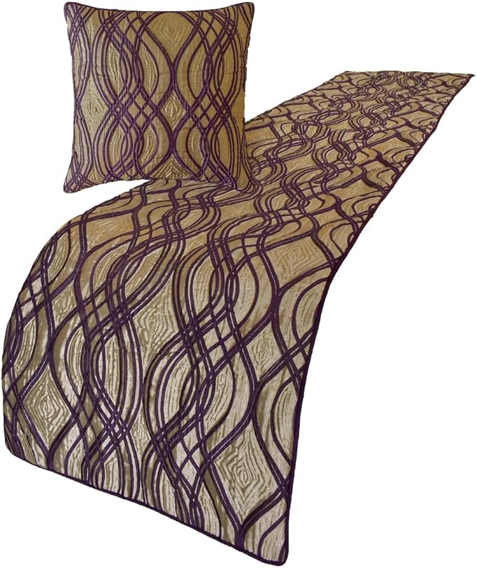 The HomeCentric King/Queen/Twin Plum Designer CA King 86"x18" Bed Runner Without Pillow Cover, Quilted Bed Scarf on Jacquard Fabric - Plum Swirls