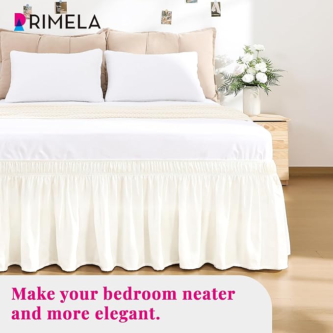 RIMELA Cream White Bed Skirt Queen Size 18 Inch Drop, Wrap Around Elastic Bedskirt, Dust Ruffle for Adjustable Bed Base Machine Washable Easy to Install Bed Skirts