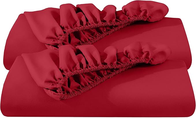 Bare Home 2-Pack Fitted Bottom Sheets Split King - Premium 1800 Ultra-Soft Microfiber - Deep Pocket - 4 Twin XL Fitted Sheets (Split King, Red)