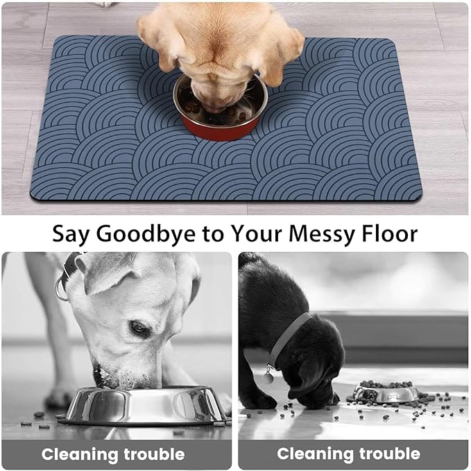 Dog Food Mat for Floors, Absorbent and Quick-Drying Pet Cat Food Mat,Anti-Fouling and Easy-to-Clean Pet Feeding Mat,Dog Bowl Mats for Messy Drinking Water Bowls.17 x32inch Boho Style