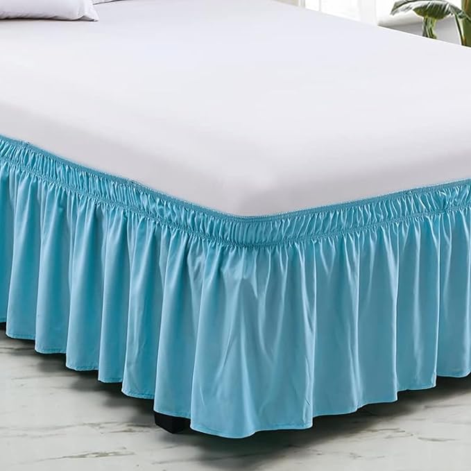 Light Blue Wrap Around Bed Skirts with 16" Drop - Three Sides Fabric Adjustable Elastic Dust Ruffle Silky Soft -600 TC Stretchy Bed Skirt-King XL(78"X 84") Light Blue