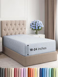 Extra Deep Twin XL Fitted Sheet - Hotel Luxury Single Fitted Sheet Only - Easily Fits 18 inch to 24 inch Mattress - Ultra Soft, Wrinkle Free w/Extra Deep Pockets - Breathable & Comfy - Blue Stripes
