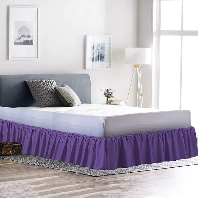 Bed Skirt - Ruffled Bed Skirt (Full XXL, Purple) 12 Inch Drop Dust Ruffle with Platform, 100% Cotton 800 Thread Count Fabric - Dust Ruffle Bedskirt for Easy Fitting and Easy Care
