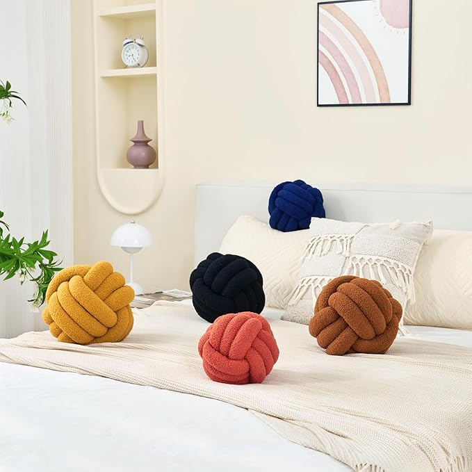 Petrella Knot Pillow Ball Round Throw Pillows Home Decor Cushion Decorative Aesthetic Throw Pillows，Lambswool Caramel 11inch