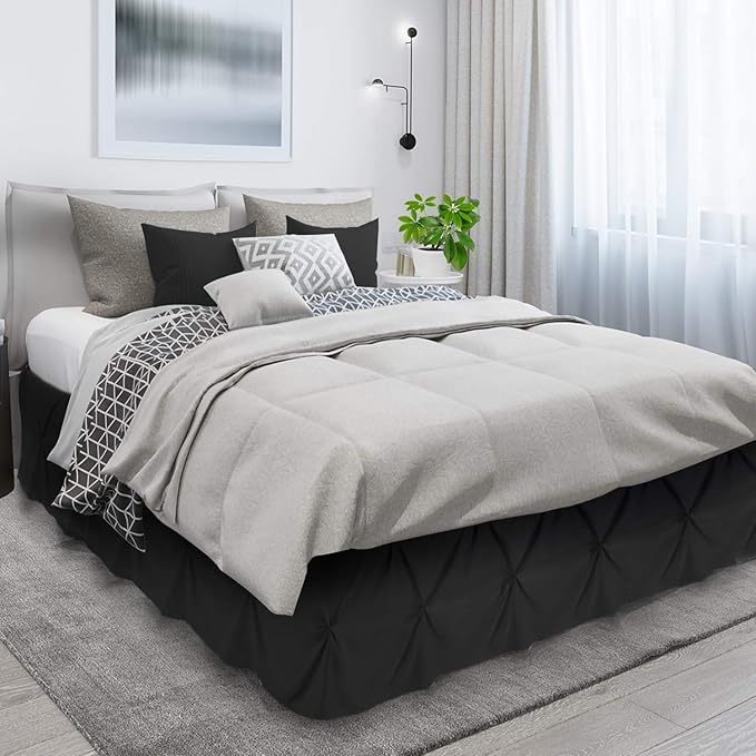 Nestl Black Bed Skirt Queen Size, Pinch Pleat Queen Bed Skirt, 14" Inch Drop Queen Bedskirt, Hotel Quality Black Bed Skirts, Premium Microfiber Bedskirt for Queen Bed, Black Queen Bed Skirt