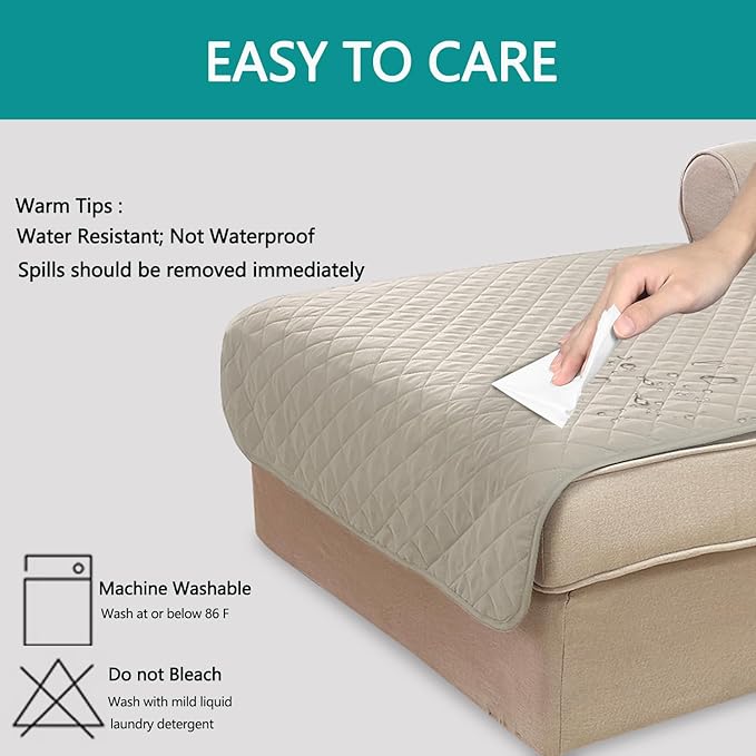 U-NICE HOME Sectional Couch Cover for Dogs Chaise Lounge Reversible Sofa Cover Furniture Protector Cover for Pets with Elastic Adjustable Strap (Chaise Lounge, Beige/Beige)