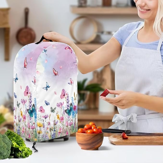 Drawstring Blender Dust Cover for Kitchen Small Appliance Decor, Colorful Floral Butterfly Anti Fingerprint Oil-proof Dust Proof Stand Mixer Juicer Soy Milk Machine Cover