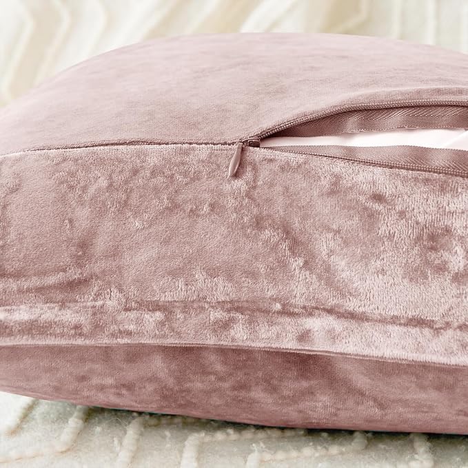 Luxurious Velvet Throw Pillow Covers 20x20 Set of 2 Decorative Pillow Covers Solid Square Cushion Case for Sofa Couch Bedroom Farmhouse, Pink