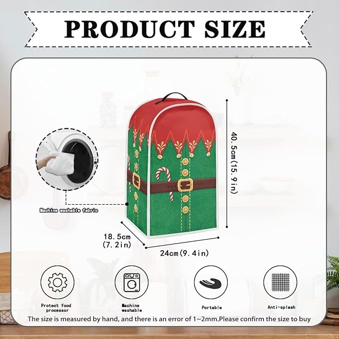Christmas Teal Blender Cover for Kitchen Countertop Santa Claus Small Appliance Dust Cover Kitchen Decor Food Processor Protector with Handle Blender Protection Accessories