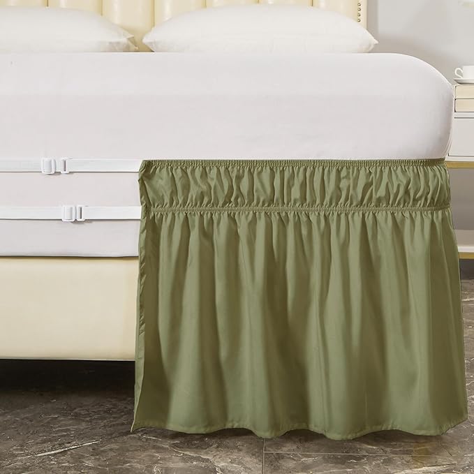 MEILA Full Bed Skirt, Wrap Around Ruffle Bed Skit for Full Beds with 24 inch Drop, Elastic Dust Ruffles Easy Fit Wrinkle & Fade Resistant, Sage