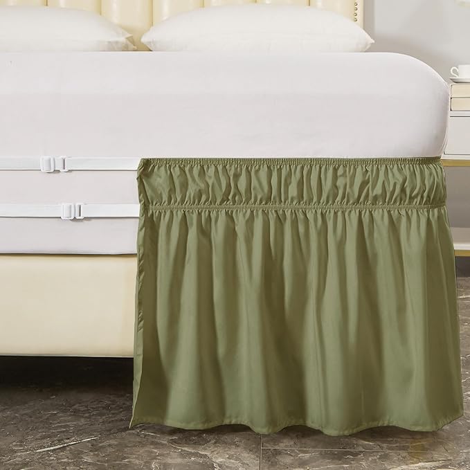 MEILA Queen Bed Skirt, Wrap Around Ruffle Bed Skit for Queen Beds with 24 inch Drop, Elastic Dust Ruffles Easy Fit Wrinkle & Fade Resistant, Sage