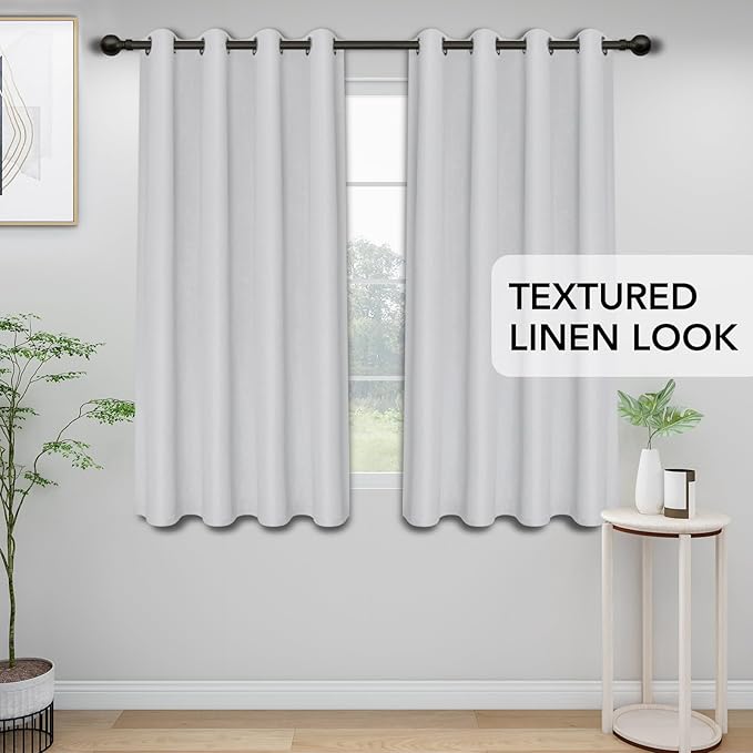 Easy-Going Linen Look Blackout Curtain Grommet Window Curtain Drapes for Bedroom, Living Room Thermal Insulated Room Darkening (2 Panels, 52x84 inch, Greyish White)