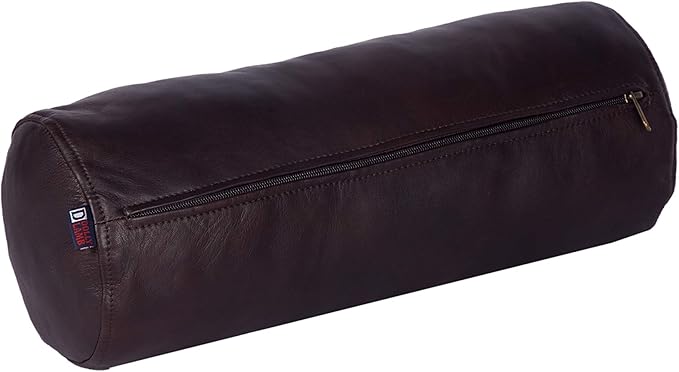 Neck Roll Pillow Cushion Cover, 14x6 Inch Full Moon Round Bolster Pillow Case, Cylinder Soft Lambskin Leather Pillowcase for Head, Spine & Neck Support During Sleep - Dark Brown Pack of 1