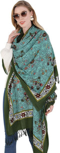 DANA XU 100% Merino Wool Pashmina Shawl for Women 96"x43", Oversized Cashmere Wrap with Tassels, Floral Travel Blanket Cape