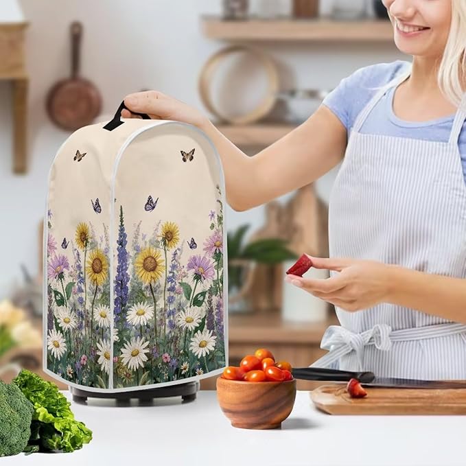 Talayituse Sunflower Daisy Lavender Butterfly Print Blender Dust Cover, Fingerprint Protection Cover for Stand Mixer or Coffee Machine, Home Kitchen Appliance Covers for Stain Dust Resistant Supplies