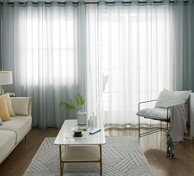 PI Grey Sheer Curtains with Grommet,Transparent Sheer Voile Window Draperies for Indoors/Bedroom 2 Panels (W52 X L108, Blue Grey)