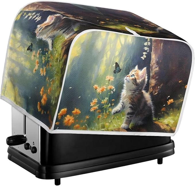 Cat Butterfly Printed Toaster Cover for Anti-Dust & Fingerprint, Cute Kitchen Small Appliance, Microwave Toaster Oven Cover Decor Accessories for Kitchen