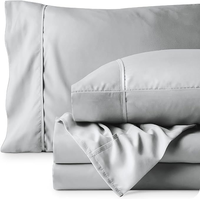 Bare Home Queen Sheet Set - 1800 Ultra-Soft Microfiber Queen Bed Sheets - Double Brushed - Deep Pockets - Easy Fit - 4 Piece Set - Bed Sheets (Queen, French Grey)
