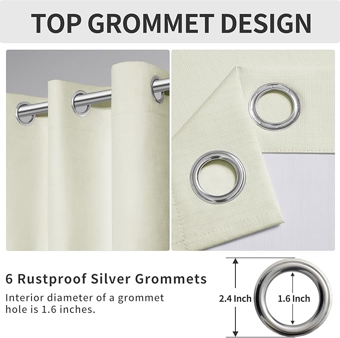 Easy-Going Linen Look Blackout Curtain Grommet Window Curtain Drapes for Bedroom, Living Room Thermal Insulated Room Darkening (2 Panels, 42x84 inch Ivory)