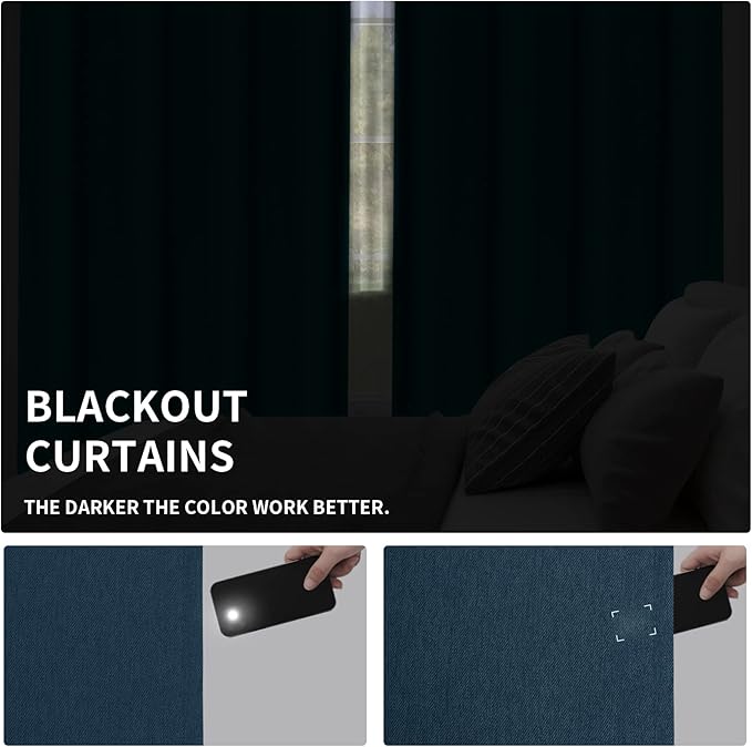 Easy-Going Linen Look Blackout Curtain Grommet Window Curtain Drapes for Bedroom, Living Room Thermal Insulated Room Darkening (2 Panels, 52x108 inch, Navy)