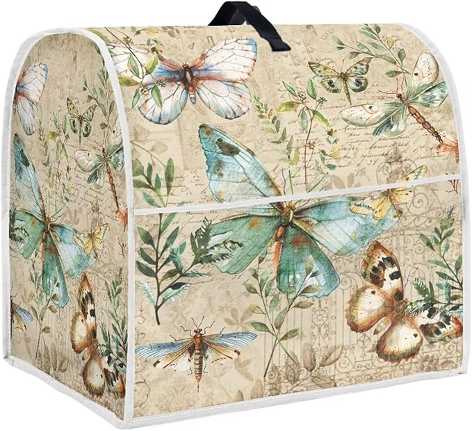 Butterfly Mixer Covers for Stand Mixers 4.5-5 Quart Vintage Stand Mixer Cover for Small Kitchen Appliance Food Processor Cover with Top Handle and Accessories Pocket Farmhouse Home Decor